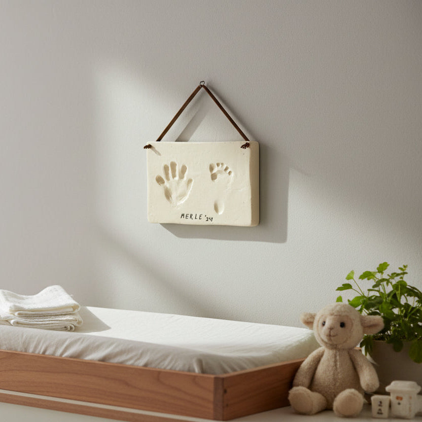 Keramik baby hånd/fod aftryk - 2 stk
