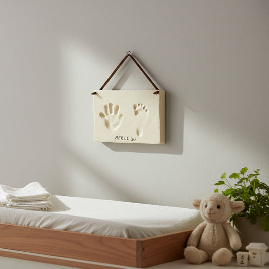 Keramik baby hånd/fod aftryk - 2 stk