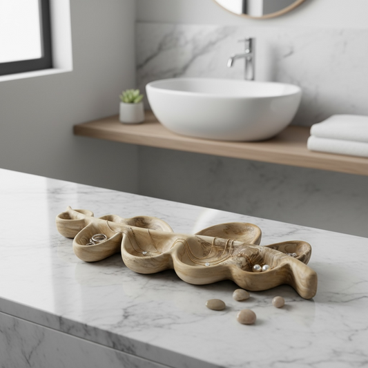 Saga smykkefad marmoreret beige