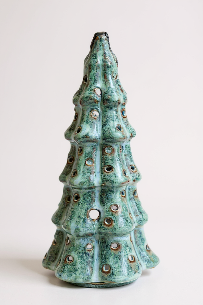 Keramik juletræ - grøn/blå effekt