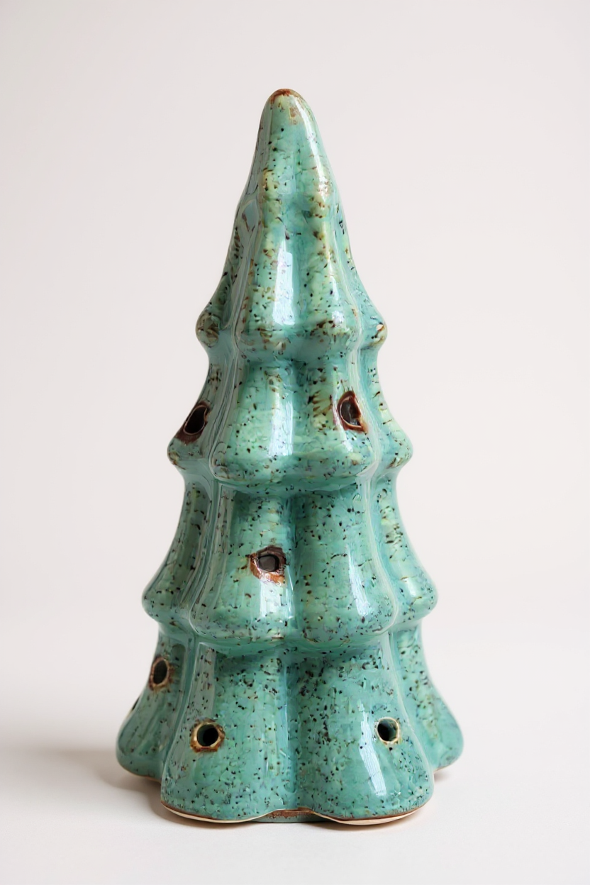 Keramik juletræ - grøn m. effekt