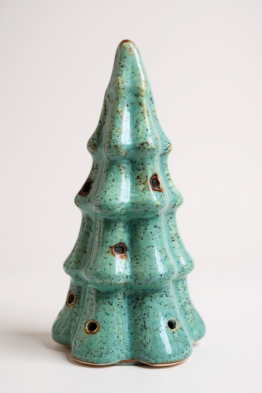 Keramik juletræ - grøn m. effekt